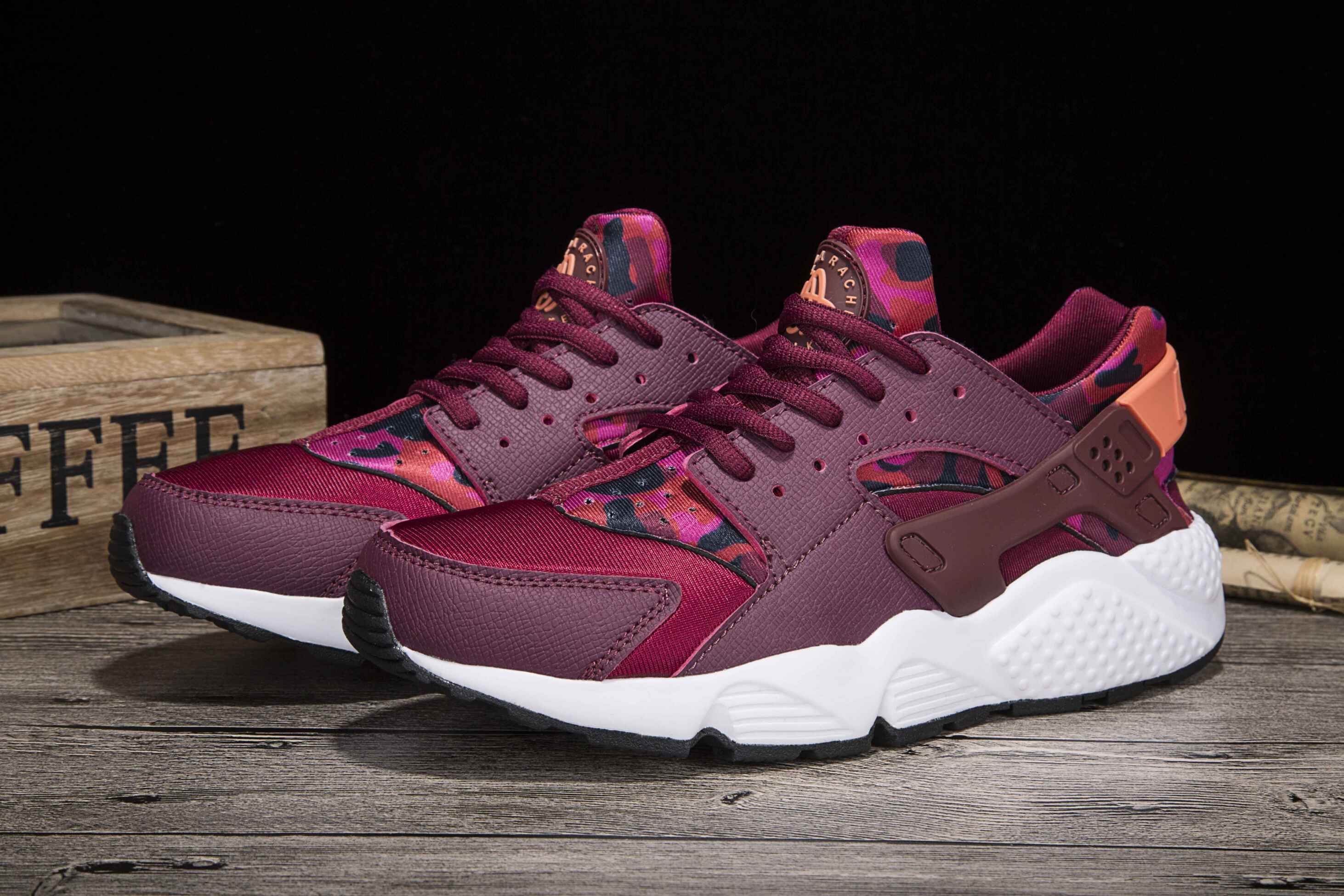 New Women Nike Air Huarache 1 Wine Red White Shoes